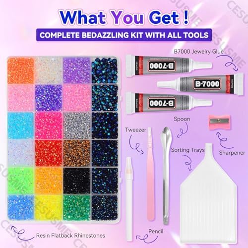 28000 Pcs Color Rhinestones Bedazzling Kit, Resin Rhinestones for Crafts
