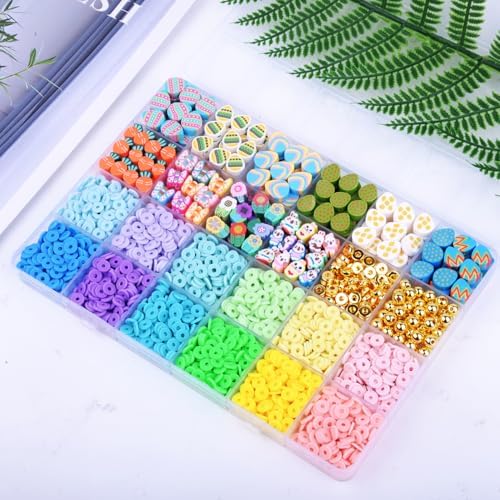 2480pcs Easter Polymer Clay Beads Bracelet Making kit, 24 Style Cute Fun Beads Charms for Jewelry Necklace Earring Making DIY Accessories for Women Girls
