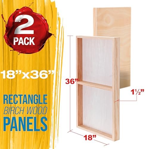 U.S. Art Supply 18" x 36" Unfinished Cradled Wood Panels for Painting | Gallery 1-1/2" Deep (2 Pack) - Artist Depth Wooden Wall Canvases - Mixed-Media Craft, Acrylic, Oil, Encaustic, Paint Pouring