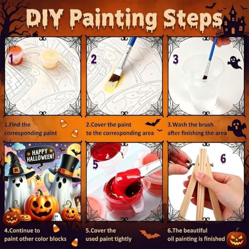 2 Pack Halloween Ghost Paint by Numbers Kit for Kids with Frame 8x8 inch