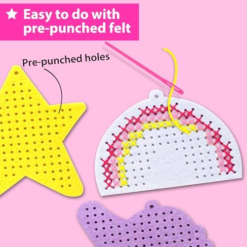 KRAFUN Unicorn Cross Stitch Kit for Kids Age 5+ | 4 Keyrings