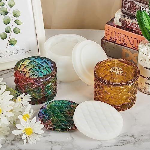 ISSEVE Jar Resin Molds, Large Diamond Jar Silicone Molds with 2Pcs Lid