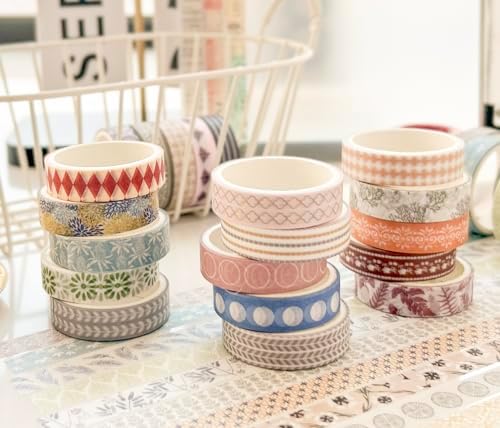 YUBBAEX 20 Rolls Basic Patterns Washi Tape Set Skinny Masking Creative Decorative Tapes, Designer's Selection (Collection 4-Romance)
