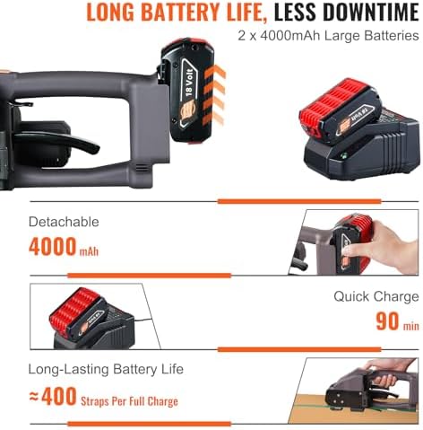 VEVOR Electric Strapping Machine, for 0.39"-0.75" PP PET Straps, Portable Electric Banding Tool with Digital Display, 2 x 4000mAh Battery Powered Automatic Strapping Tool for Packaging Box Pallet