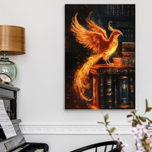 GOUOYANA Phoenix Diamond Art Kits for Adults, Full Drill Book Phoenix Diamond Painting Kits for Beginners, DIY Full Rhinestone 5D Diamond dots (Gemstone Craft), Home Wall Decoration (12x16 inch)