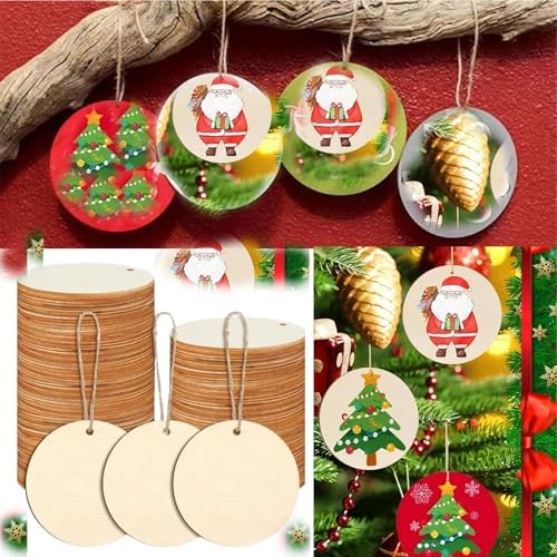 Wooden disc Ornament 10pcs Blank Wood Ornaments, 3.5X3.5 in Used for Painting and Decoration DIY Technology, Hanging skrnrhrery