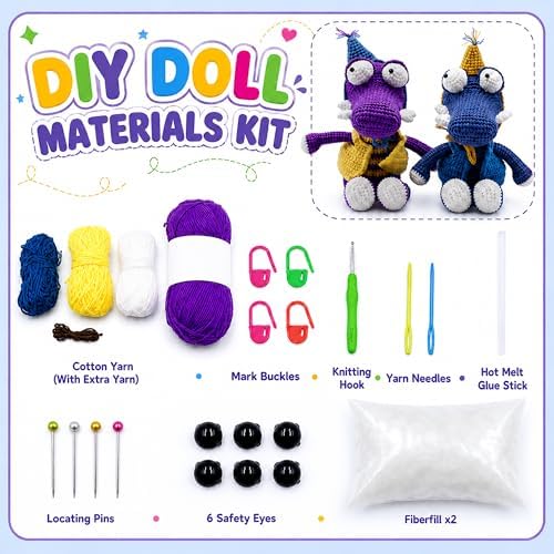 Crochet Kit for Beginners, DIY Crochet Amigurumi Craft Kit (Purple+Blue)