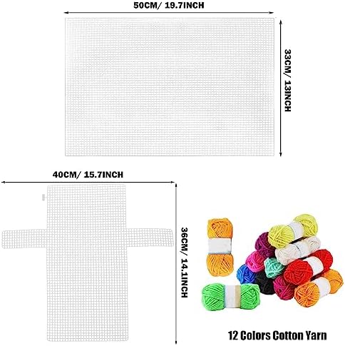 Allazone 59 PCS Mesh Plastic Canvas Sheets Kit Including 24 PCS Clear Plastic Canvas, 12 Color Acrylic Yarn for DIY Crafts Embroidery Cross Stitch, Acrylic Yarn Crafting, Knit and Crochet Projects