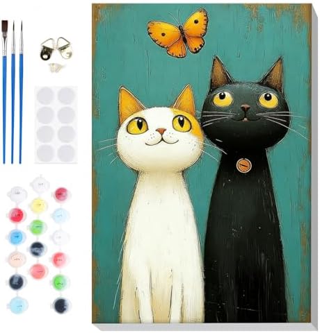 Bowetile Framed Paint by Numbers Cat Kit for Adults, Adults' Paint-by-Number Kits on Canvas, Painting by Numbers Kitten, Acrylic Number Painting Gifts for Home Wall Decor, 8x12in