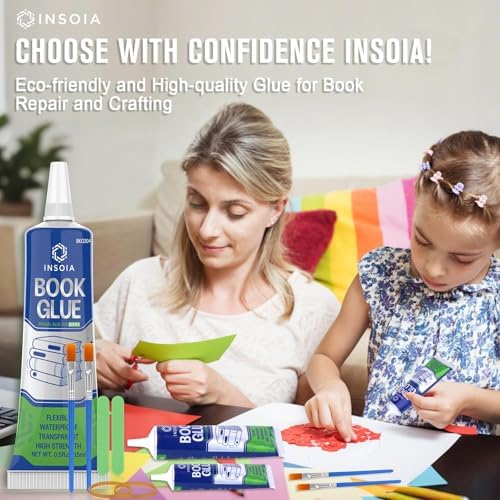 INSOIA Book Glue, 15ml x 2, Clear & Flexible, for Repair and Crafts