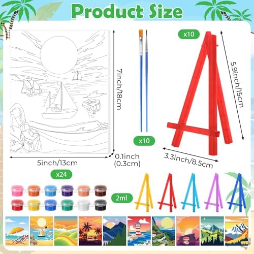 Blosssound 10 Set Pre Printed Canvas Pre Drawn Canvas Painting with Easel Kits 5" x 7" Outline Painting Panels for Beginners, DIY Craft Project, Home Decors(Summer)
