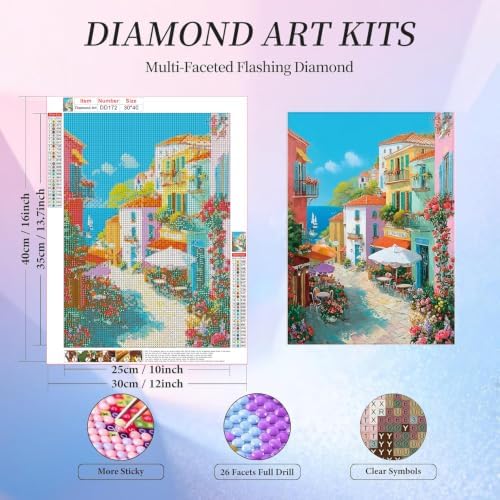 Village Diamond Art Kits for Adults, Round Diamond Painting 12x16 Inch