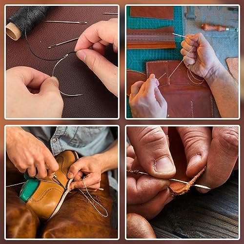 110Yards Waxed Thread with 7 Pcs Leather Needles for Hand Sewing