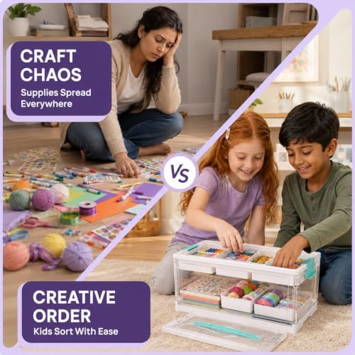 EcoNexa 24 QT Craft Organizers and Storage with Tray, 1 Pack | Craft Storage Box for Art Supplies, Removable Tray for Easy Sorting, Interactive Building Surface, Stores Bricks, Craft Materials