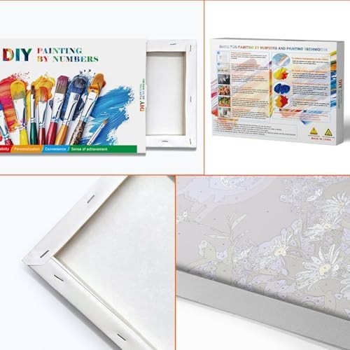 JOOZ Paint by Numbers Kit for Adults with Frame, Moon Paint by Number with Easel, DIY Starry Sky Flowers Oil Painting by Numbers, Easy Adult Paint by Number Kits on Canvas for Wall Decor 8x12 Inch