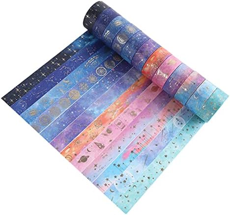 12 Rolls Galaxy Washi Tape Set, Gold Foil Decorative Masking Tape for Scrapbooking, Journal, Planner, DIY Crafts, Gift Wrapping