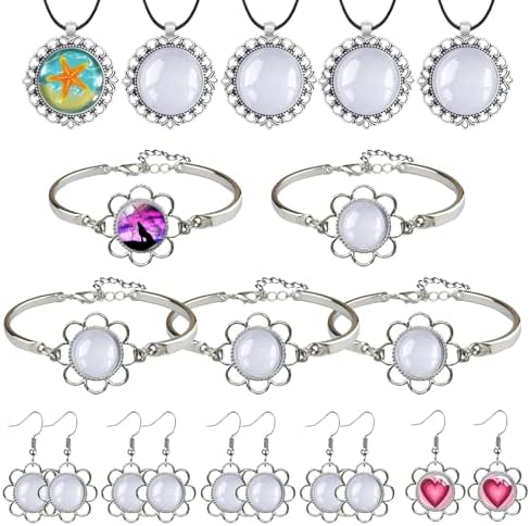Pendant Trays Set with Glass Cabochon for Jewelry Making Supplies, Floral