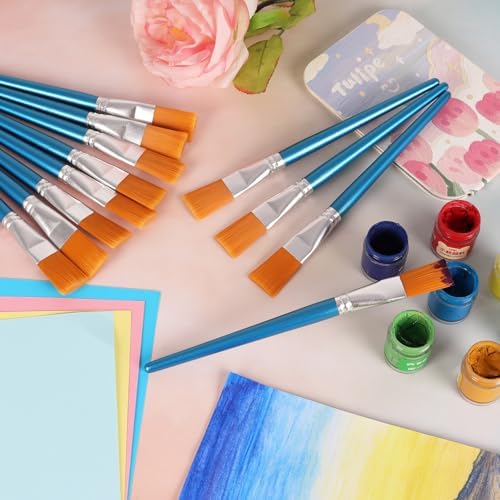 1 Inch Flat Paint Brushes for Acrylic Painting, 12 Pcs Acrylic Paint Brush Bulk, Arts Crafts Paintbrushes with Wooden Handle for Watercolor Oil Face Body Art Kids Adult Artist (Pack of 2)