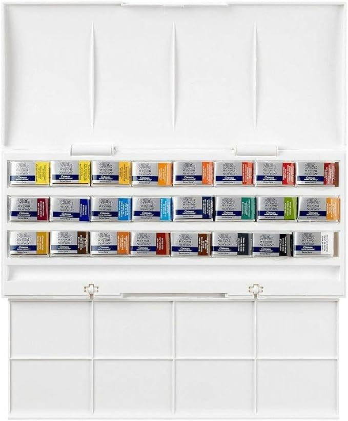 Winsor & Newton Cotman Watercolor Paint Set, 24 Whole Pan Studio Set | Introductory Watercolor made with Fine Art Pigments, Perfect for Beginners, Lightfast & Permanent, Good Tinting Strength