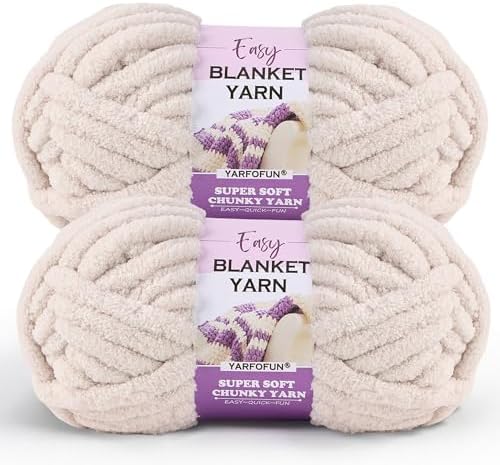 2 Pack Chunky Chenille Yarn for Crocheting Hand Knitting,Soft Thick Bulky Chunky Fluffy Plush Velvet Crochet Blanket Yarn for Crocheting Baby Blankets/DIY Crafts/Home Decor 2 * 100g(Beige)