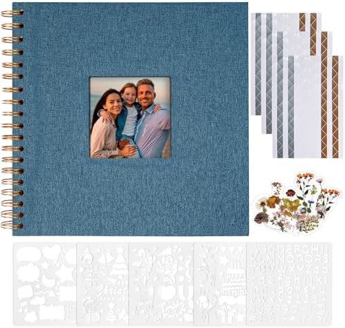 Vienrose 8x8 Inch Scrapbook DIY Small Hardcover Kraft White Pages Scrapbook Photo Album Linen Cover Scrap Book Photo Albums Scrapbooking Supplies Kit for Couple Family Wedding Travel