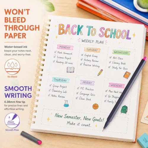 iBayam Journal Planner Fineliner Pens Fine Point 0.38mm, Cute School Office