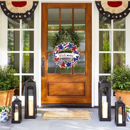 Large 12" Wooden 4th of July Crafts Star Ornaments to Paint, DIY Blank Unfinished Star Door Sign Wreaths for Front Door Plaque 250th Anniversary Hanging Patriotic Day Independence Day Decorations
