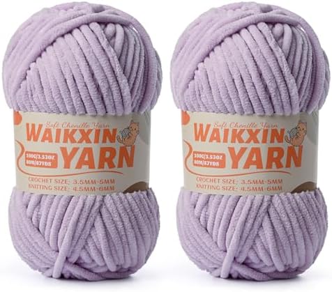（2 Light Purple） 2 Pack Super Soft Fuzzy Chenille Chunky Yarn for Crocheting, 200g (175yds) Fluffy Velvet Yarn for Hand Knitting Baby Blankets Weaving Craft