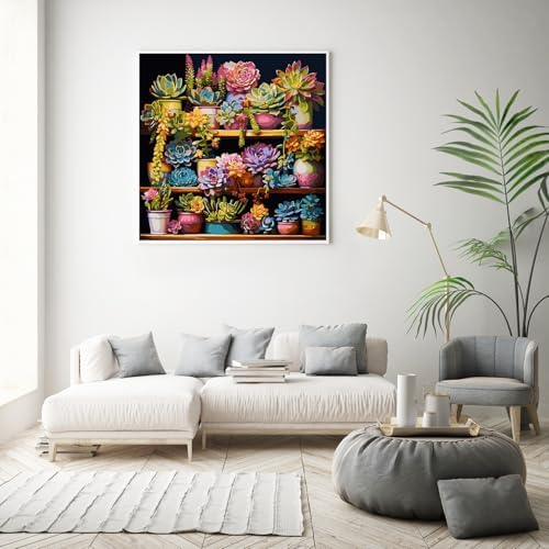 Possoco Paint by Numbers Kit for Adults Beginner Plants, Succulent Easy Adult Paint by Number Kits on Canvas, DIY Acrylic Watercolor Oil Paint by Number for Adults Teens for Home Decor 16x16 Inch