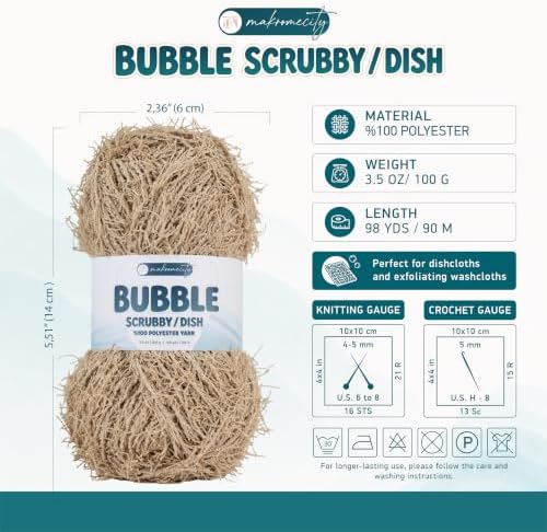 Makromecity Bubble Scrubby Yarn - 100% Premium Polyester Yarn for Crocheting and Knitting - 3.5 Oz (100g), 98 Yds (90m) - Ideal for Dishcloths, Crafting & Bath Washcloths (Mushroom, 1 Skein)