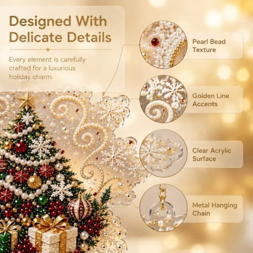 Cheerdox Christmas Pearl Diamond Arts Suncatcher DIY Kit, 5D Diamond Pearl Art Painting Acrylic Round Board with Lace Edge, Christmas Diamond Art Beads Craft Kit for Holiday (Style K)