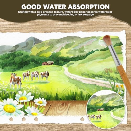 Vintage Watercolor Sketchbook, 140 Lb Cold Press Deckle Edge, 6.3 x 9 in