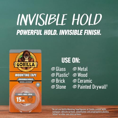 Gorilla Tough & Clear, Double Sided Mounting Tape, Weatherproof, 1" x 60", Clear, (Pack of 12)