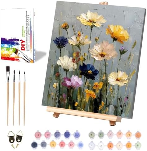 Flower Paint by Numbers for Adults with Framed Canvas - with Wooden Easel