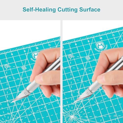 Headley Tools 12"x12" Rotating Cutting Mat, Self Healing Mat with 360-Degree Rotation & Anti-Slip Base, Sewing Board Cutting Mat Perfect for Fabric Quilting Leather Hobby Project, Light Blue
