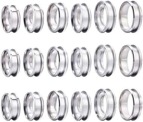 SUNNYCLUE 1 Box 18Pcs Stainless Steel Grooved Finger Ring US Size 7/8/9/10/11/12 Core Blanks 8mm Wide Empty Round Grooved Inlay Ring Blanks for Jewelry Making Kits Men Women DIY Craft Supplies