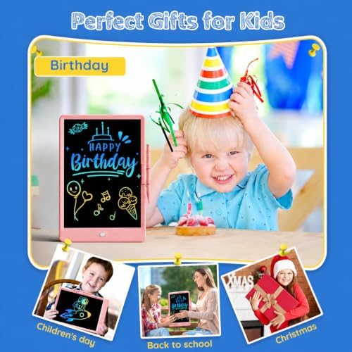 TEKFUN LCD Writing Tablet Doodle Board, 8.5inch Colorful Drawing Tablet Writing Pad, Kids Gifts Toys for 3 4 5 6 7 Year Old Kids, Erasable Doodle Pad Toddler Travel Car Toy Road Trip Activity (Pink)