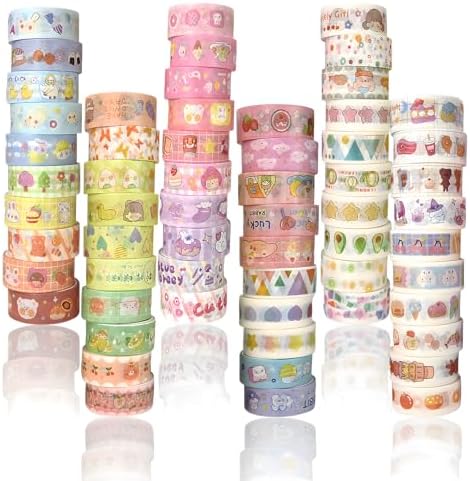 60 Rolls Washi Tape Set, 15mm Wide Cute Sytle Washi Stickers, for Junk Journal Scrapbook Tape, Bullet Journaling Scrapbooking Supplies, Planner Sticker DIY Craft DéCor