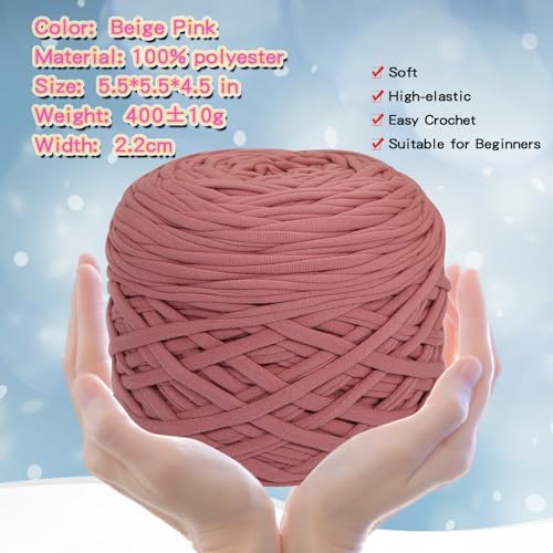 400g T-Shirt Yarn, 130 Yards Elastic Fabric Crochet DIY Beige Pink