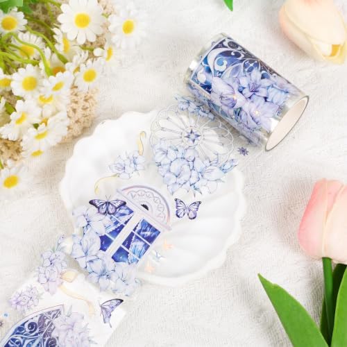 Sitsink PET Tape for Journal Scrapbooking - Gothic Window Purple Flowers PET Tape Stickers for Crafts Junk Journal Supplies Notebook Scrapbook DIY Decor Ornament