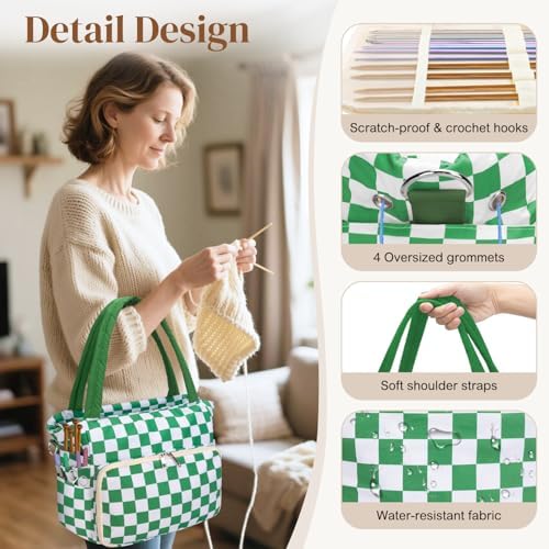 DALINDA Crochet Bag Organizer,Yarn Bag and Tote- Yarn Storage with Multiple Pockets for Crochet Supplies, Knitting Bag for Gifts,Portable & Durable