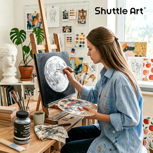 Shuttle Art Metallic Sliver Acrylic Paint, 8.45 oz (250 ml) Silver Leaf Paint With Brush, Non Toxic, Non Fading Silver Paint for Crafts, Metal, Wood, Clay, Ceramic, Canvas, Furniture