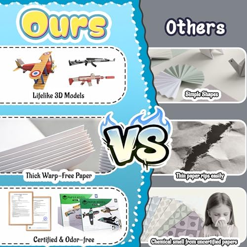 2 Themes in 1, 3D Paper Building Model, DIY Origami Kit for Kids Ages 8-12, Includes 16 Pre-cut, Easy-to-Assemble Aircraft & Weapon 3D Paper Building Models, Airplane Origami Kit for Kids Ages 8-12