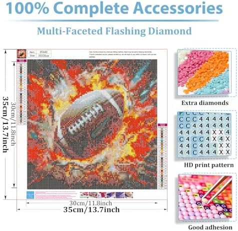 Football Diamond Art Kits for Adults, Diamond Painting Kits 14x14 Inch | Diamond Painting Kits for Adults Beginners, Gem Art, 5D Full Drill, DIY Arts and Crafts for Gift Home or Decor