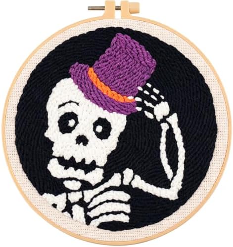 Halloween Punch Needle Kit Beginners Skeleton Stitching Kit for Craft Lover