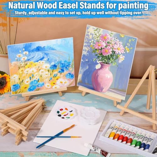 shynek 66 Pack Canvases with Easel Set, 8 x 10 Inch Canvas Boards with Wooden Easels, Acrylic Paint, Paint Brushes Canvas Panel Painting Kit for Beginners Art Crafts Sip and Paint Party