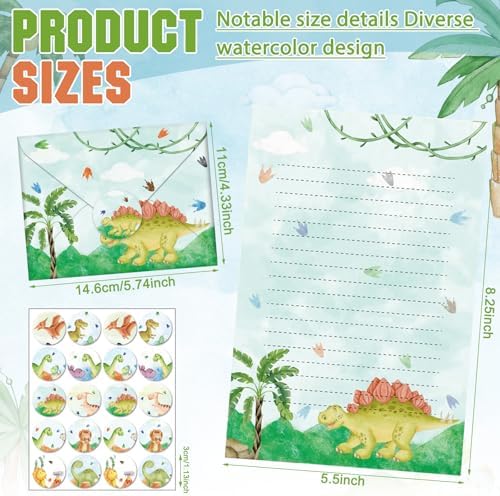 TaoBary 160 Pcs Watercolor Dinosaur Stationery Paper and Envelopes Set