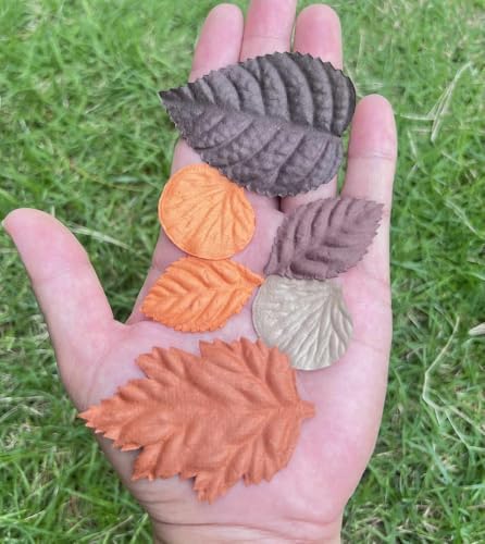 100 Pcs Handmade Mixed Mulberry Paper Rose,Maple,Sunflowers,Hydrangeas,Lotus Leaves Scrapbooking Wedding DIY Craft Supplies Card (Mixed Leaves Brown Tone.)