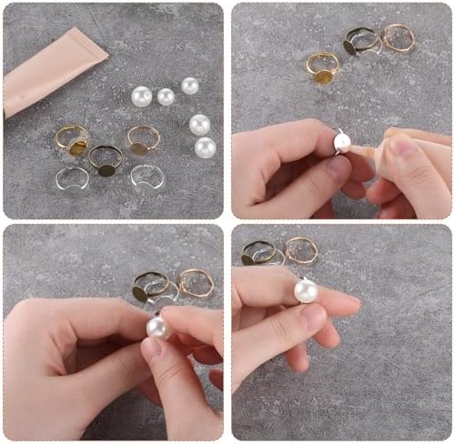 50Pcs Ring Blanks for Jewelry Making Supplies Adjustable Flat Ring Base, 12mm Rings Blanks Jewelry Findings, Silver Gold Rose Gold Black Craft Rings