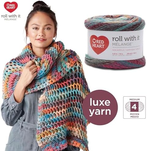 Red Heart Roll with It Melange Yarn for Crocheting, Curtain Call, 3-Pack